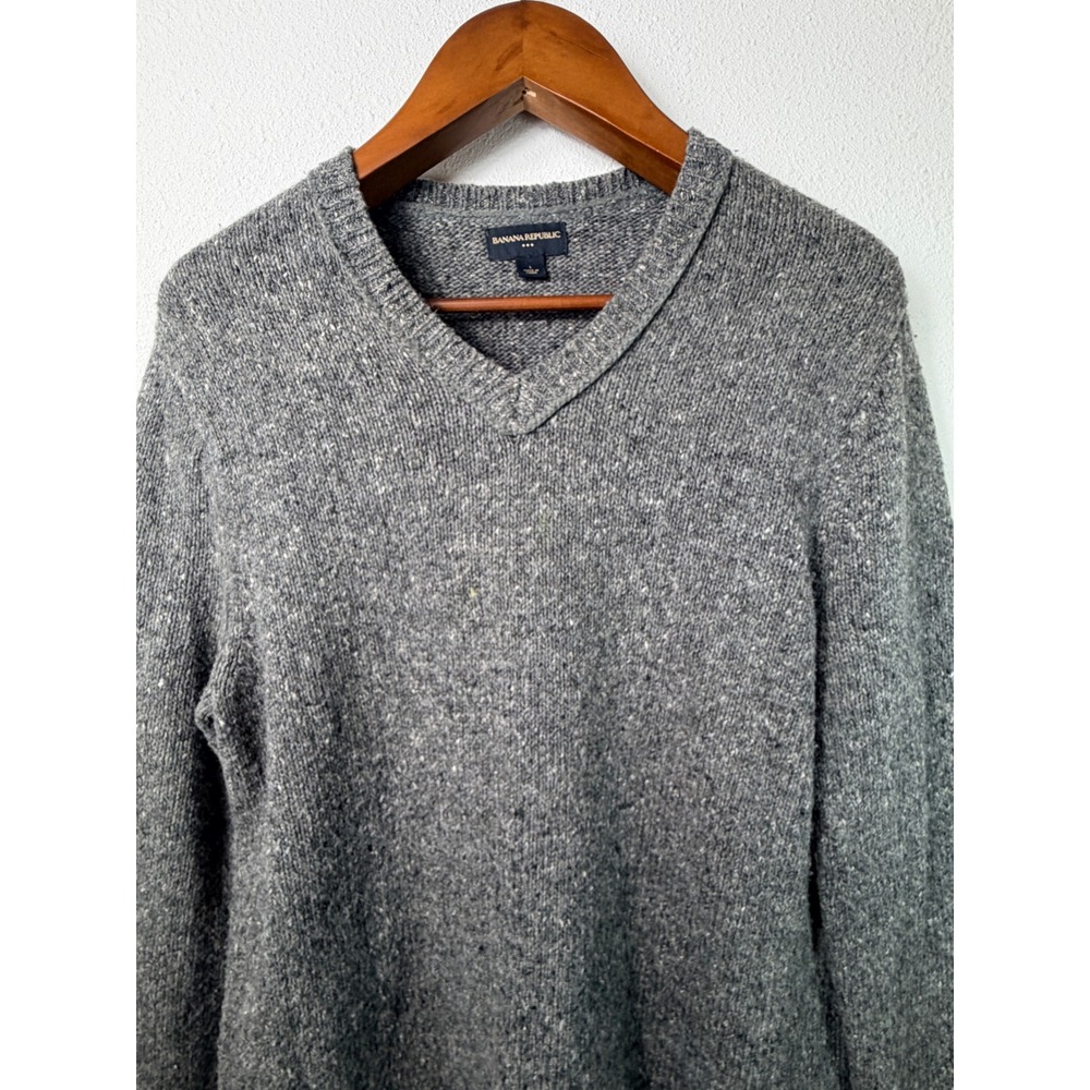 Banana Republic Mens V-Neck Sweater Grey Large Lambswool Blend Knit Marled
